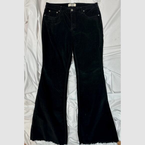 Free People Corduroy Raw Hem Flare Jeans Black Noir 31 - Picture 2 of 9